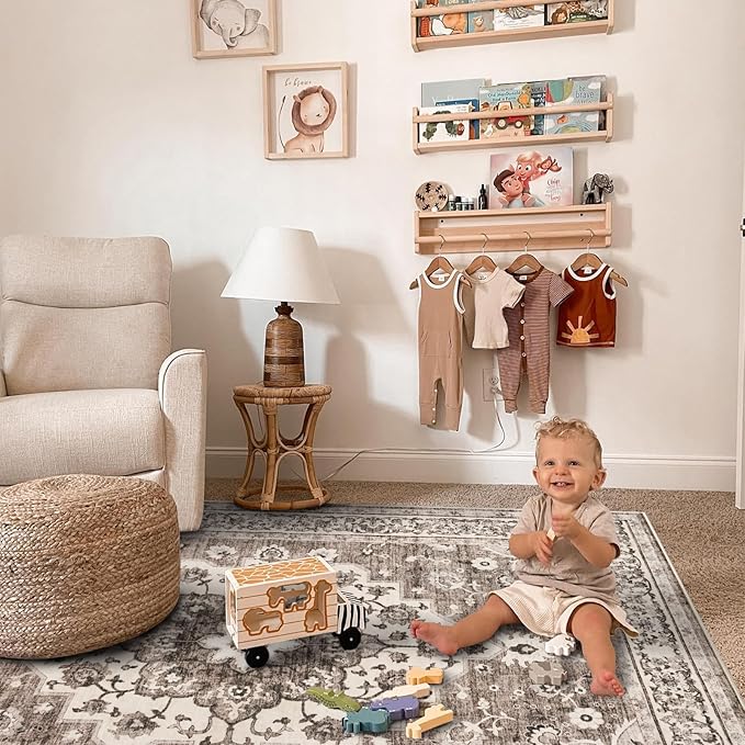 TOPRUUG Washable Oriental Area Rug - 8x10 Rugs for Living Room Soft Carpet for Bedroom Waterproof Floral Distressed Indoor Stain Resistant Non-Shedding Floor Carpets (Beige, 8x10)