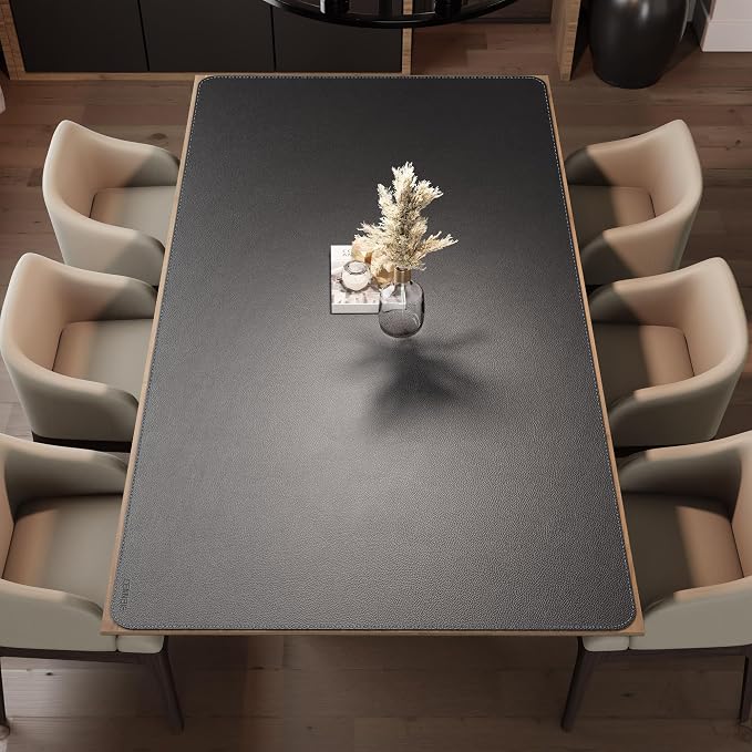 CENNBIE HUGE220 86.6" x 47" Black Leather Desk Mat for Conference Table, Dining Table, Work Table, Banquet Tables, Library Table