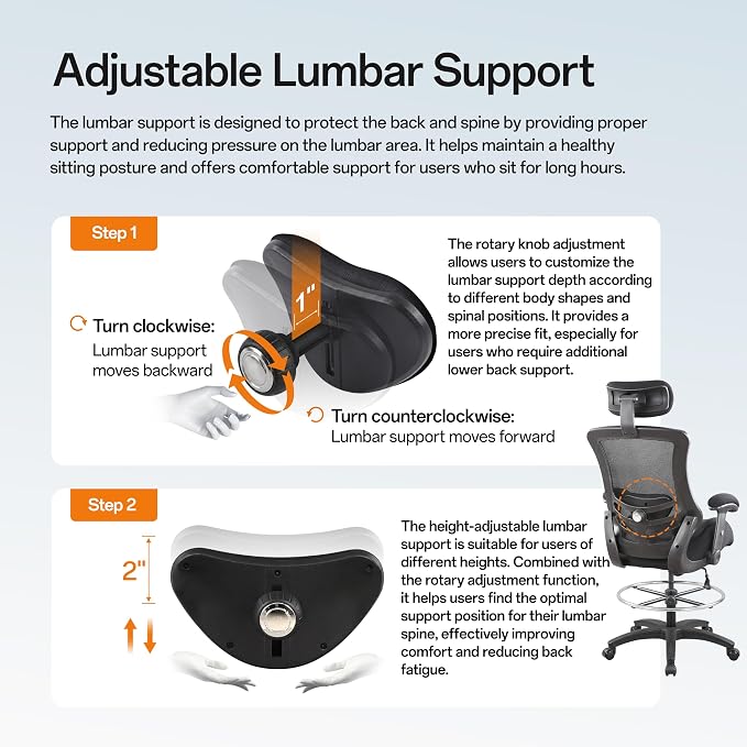 BOLISS 400lbs Ergonomic Drafting Chair Tall Office Mesh Chair | Adjustable Headrest, Standing Desk Chair, Height Adjustable Armrest and Flip up Arms, Adjustable Lumbar Cushion
