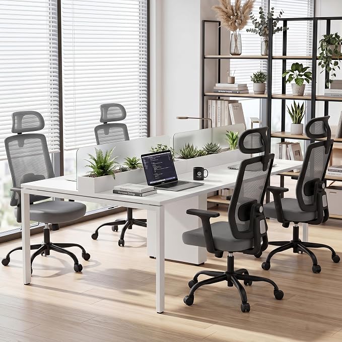 Shintenchi Mesh Office Chair, Ergonomic Home Office Desk Chair with Adjustable Lumbar Support, Headrest, 90°-135° Tilt, Computer Chair for Home Office, Gray Task Chair