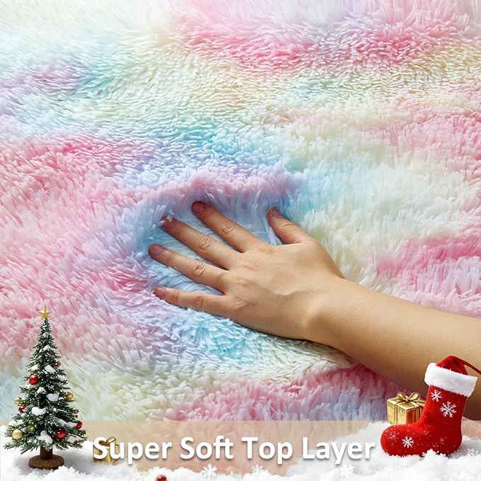 Ophanie Rainbow Rug for Bedroom Girls,Unicorn Colorful Fluffy Soft Cute Fuzzy Area Rugs,Shag Plush Shaggy Bedside Floor 4x6 Furry Carpet for Kids Baby Teen Dorm Decor with Over 99 pcs Pile fibers