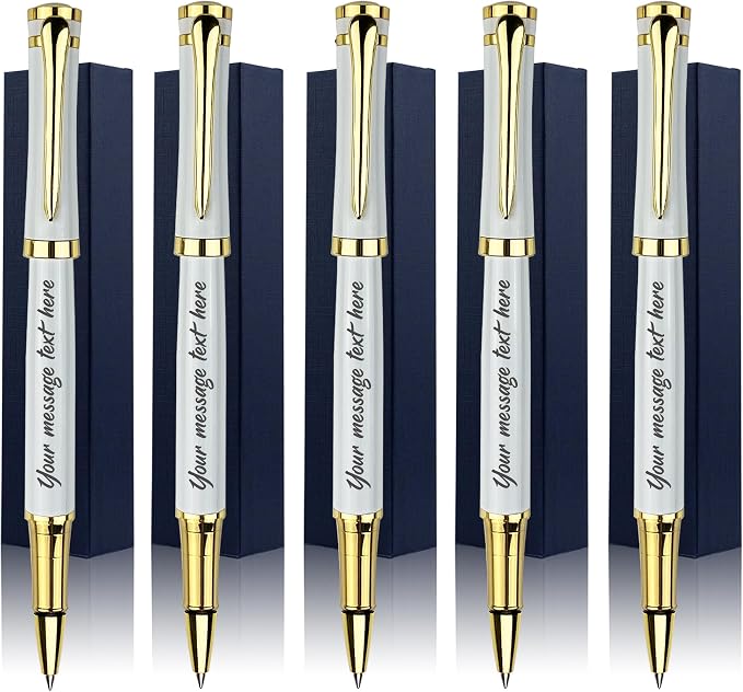 Ancolo Engraved Pens - Modern Roller Pens with 5 Free Personalized Lines, Ultra-Smooth Black Ink, Metal Body, Stylish Gift for Office Colleagues, Friends, Professor, Business