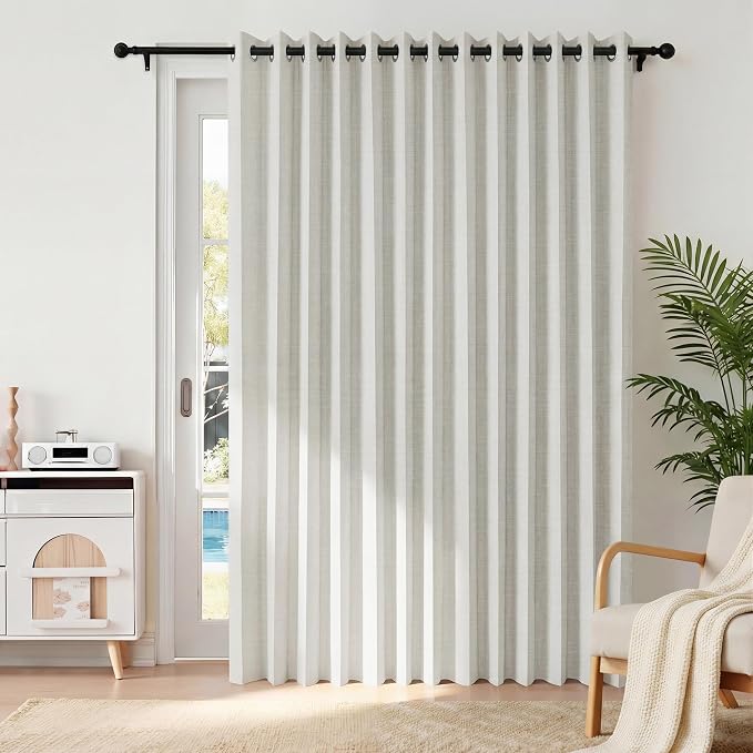 RYB HOME Accordion Style Room Divider Curtain-100% Blackout Folding Accordion Curtain for Sliding Glass Door/Bedroom, Privacy Assurd Living Room/Office Drape 1 Panel with Tieback, W100 x L108, Beige