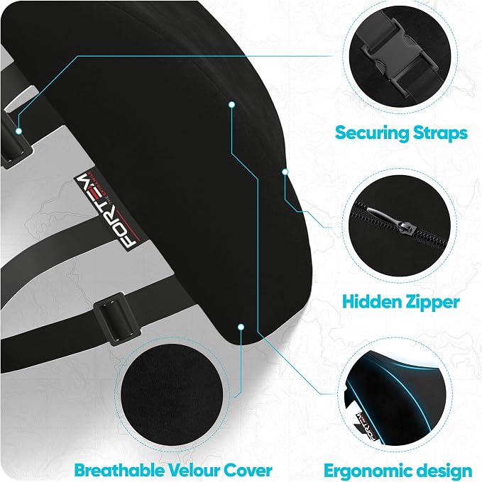 FORTEM Lumbar Support Pillow for Office Chair, Lumbar Support Pillow for Car, Back Rest for Gaming, Memory Foam Pillow, Desk Chair Cushion, Breathable & Washable Cover, Adjustable Straps