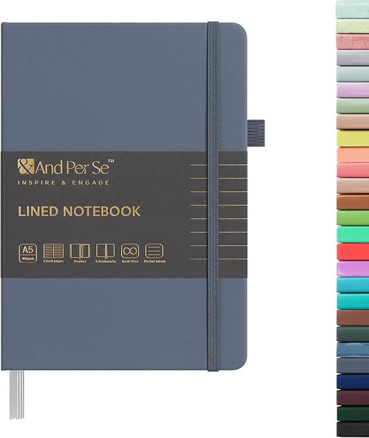 &And Per Se Lined Journal Notebook, 160 Pages, A5 5.7 x 8 inches College Ruled Thick Paper Notebook Journals for Writing, Hardcover Notebooks for Women Men Office School (1 Pack, Dark Blue)