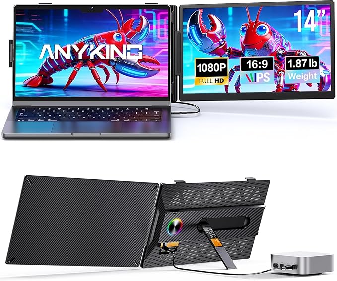 Laptop Screen Extender, 14” FHD 1080P Portable Monitor for Laptop with 100% sRGB, Dual Screen Extender for Laptop 13–17.3”, Plug & Play External Monitor, Business Travel & Home Office