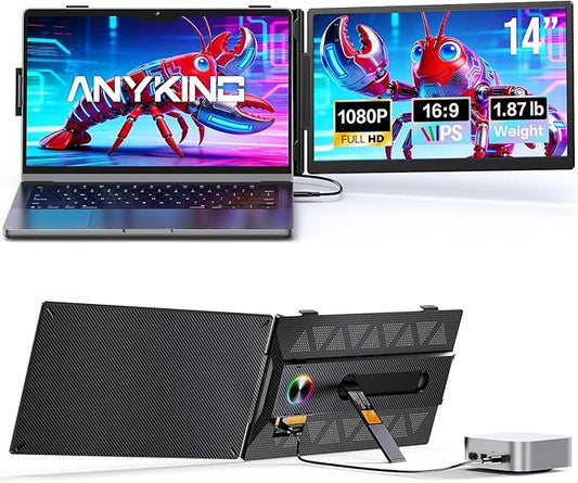 Laptop Screen Extender, 14” FHD 1080P Portable Monitor for Laptop with 100% sRGB, Dual Screen Extender for Laptop 13–17.3”, Plug & Play External Monitor, Business Travel & Home Office