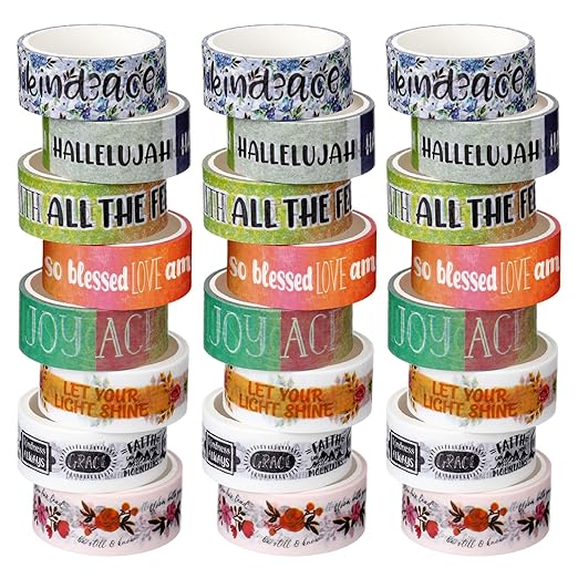 Janlaugh 24 Rolls Christian Washi Tape Gifts Bulk Religious Inspirational Scripture Supplies Vintage Bible Verse Washi Tape for Bible Journaling Study Crafting Spring Easter Gifts Favors