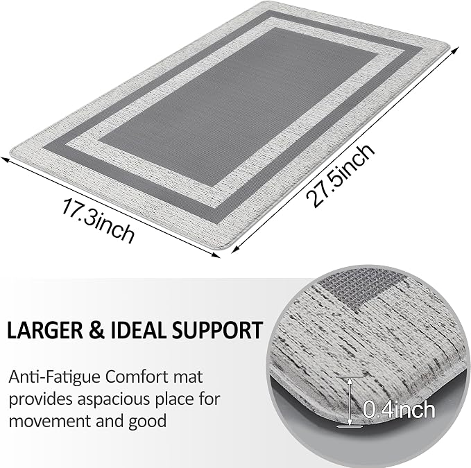 Small Kitchen Mat Cushioned Anti Fatigue Memory Foam Cushioned Rugs Non Slip Comfort Standing Kitchen Floor Mat for Kitchen, Office, Sink, Laundry, Waterproof & Ergonomic 17.3"x27.5" Grey