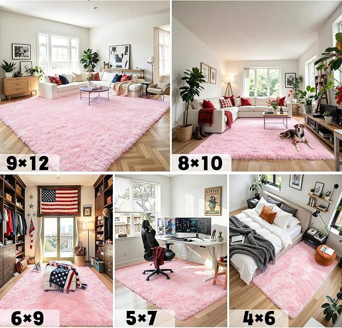 Rugs for Living Room 5x8, Alfombras para Salas Fluffy Shag Large Fuzzy Plush Soft Area Rug, Shaggy Carpets for Bedroom, Kids Boys Girls Home Decor Aesthetic(5 x 8, Pink)