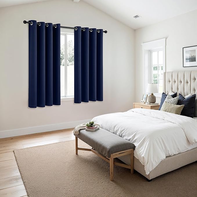 MIULEE Blackout Curtains for Bedroom Living Room 2 Panels, Thermal Insulated Room Darkening Drapes Grommet Noise Reducing Light Blocking Window Treatments 68 Inches Long 55x68 Inch Navy Blue
