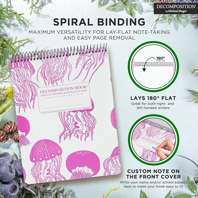 Decomposition Jellyfish Top Bound Spiral Notebook – 7.5 x 9.75 Journal, College Ruled Lined Pages – Left-Handed Friendly Notebooks Ideal for Students, Artists & Office Professionals – Made in USA