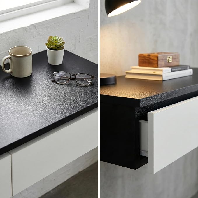 Wall Mounted Floating Vanity Desk with 2 Storage Drawers Modern MDF Makeup Table – 39.4 x 15.7 x 5.9 in (100 x 40 x 15 cm), Space-Saving Dressing Table for Bedroom or Small Spaces (Black)