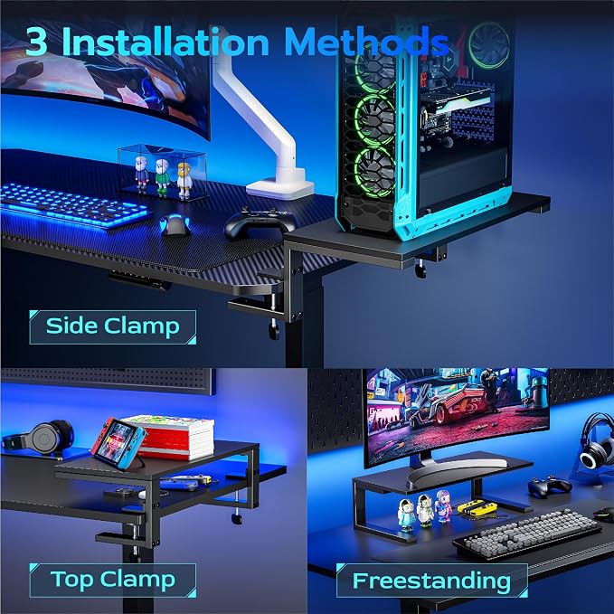 ARES WING 21.7 inches Desk Extender Shelf, 21.7"x 9.8" Versatile Clamp on Desk Shelf, Heavy Duty Desktop Organizer for Gaming and Office Accessories, Black