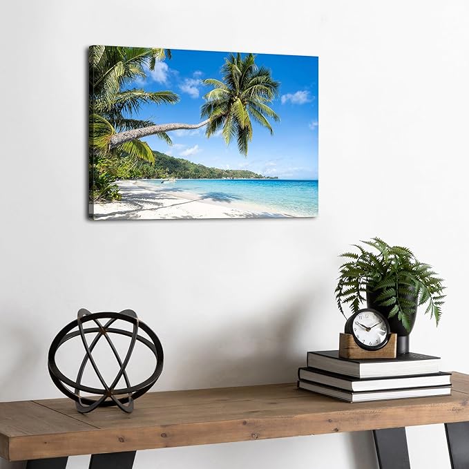 Beach Wall Art Palm Tree Ocean Bathroom Wall Decor Tropical Coconut Palms Natural Landscape Photography Picture Coastal Seascape Canvas Poster Photo Artwork Living Room Bedroom Wall Decoration 12x16in