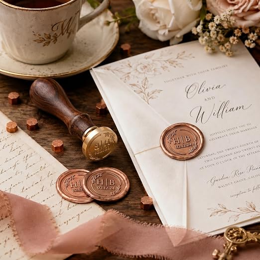 KAINSY Custom Wax Seal Stamp Kit, Personalized Gift with Logo, Name or Picture, Brass Wax Stamp for Wedding Invitation, Envelope Seals, Gift Wrapping, Wine Bottles, DIY Crafts & Graduation Gifts
