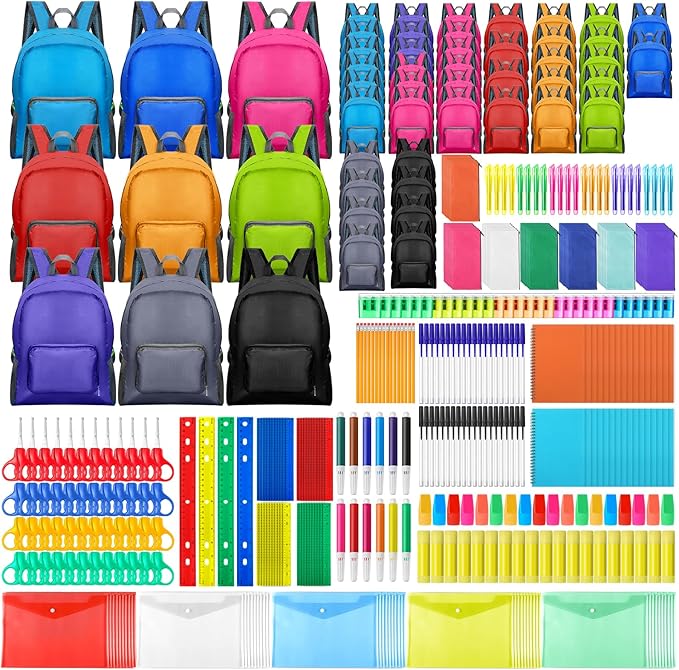 PerKoop 50 Sets 17'' Backpacks Bulk Bundle Kits Wholesale Backpack Supply Kit Bundle Essentials for Charity Donate