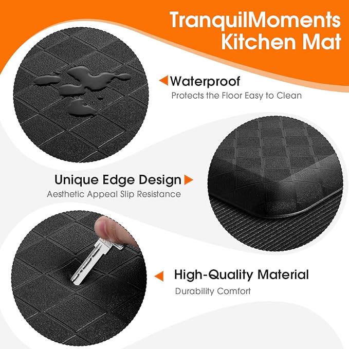 4/5 Inch Extra Thick Kitchen Mats for Floor,Non Slip Anti Fatigue Kitchen Rugs,Waterproof Stain Resistant Sink Mat,Cushioned Standing and Comfort Mats for Office (17"x60" Black)