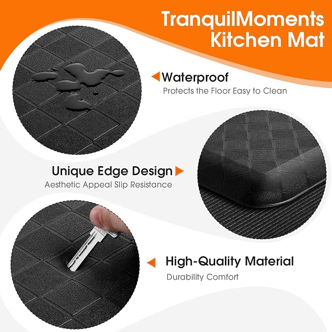 4/5 Inch Extra Thick Kitchen Mats for Floor,Non Slip Anti Fatigue Kitchen Rugs,Waterproof Stain Resistant Sink Mat,Cushioned Standing and Comfort Mats for Office (17"x47" Black)