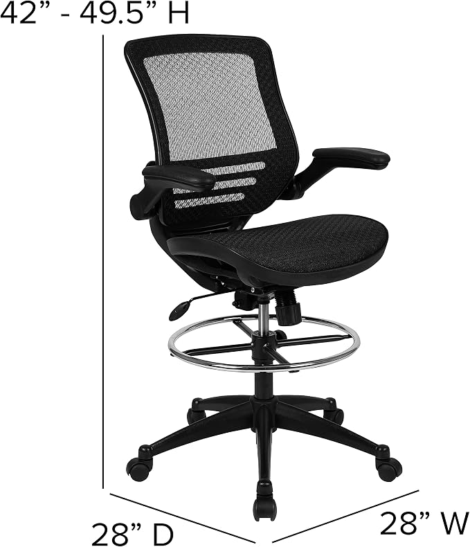Flash Furniture Waylon Mid-Back Swivel Office Chair with Adjustable Foot Ring and Seat Height, Ergonomic Executive Chair with Armrests, Black