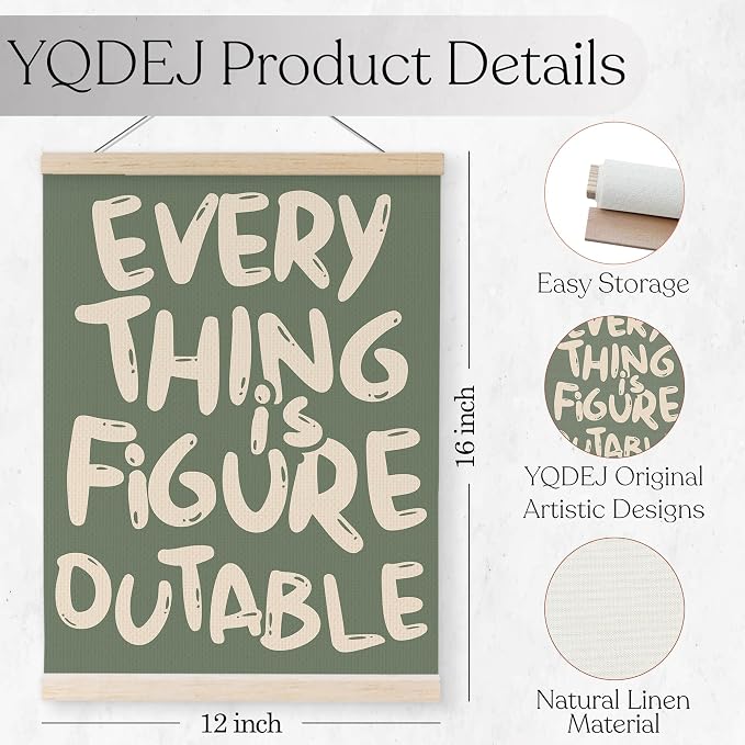 YQDEJ Everything is Figureoutable Inspirational Wall Art Poster Hanger Frame, Positive Affirmations Wall Decor, Motivational Wall Art for Home Office Classroom, 12x16 Inch