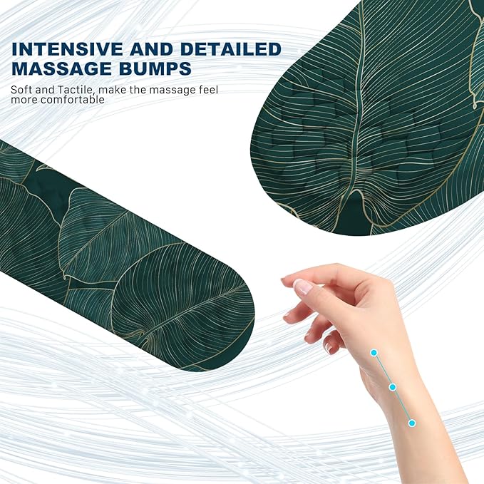 Ergonomic Mouse Pad and Keyboard Wrist Rest with Massage Design, Space-Saving Mouse Pad Wrist Support, Memory Foam Wrist Rest with Non-Slip PU Base for Computer Desk, Green Leaves