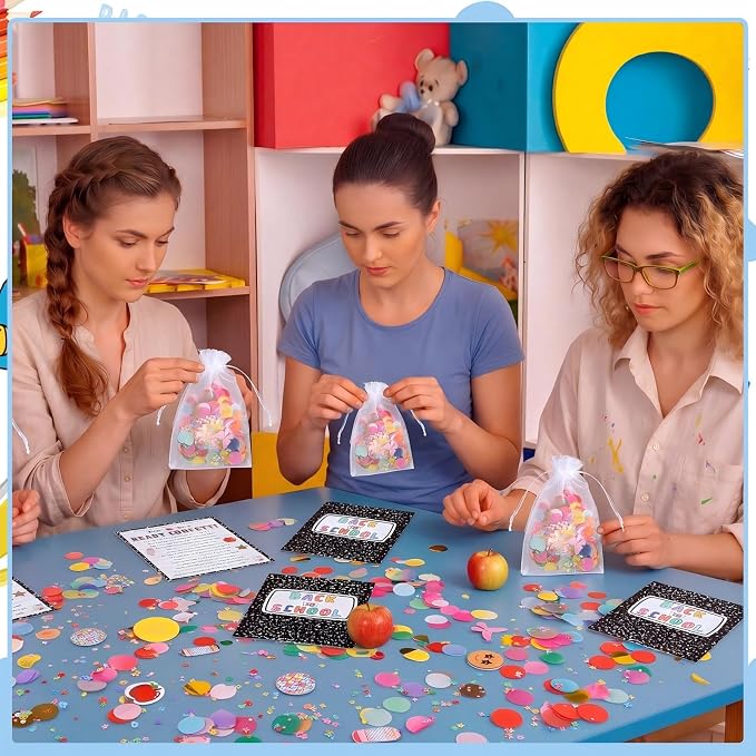 AmazingSpark 24 Sets Ready Confetti Back to School Supplies Magic Jitter Glitter with Poem Cards Organza Bags First Day of School Confetti Anxiety Relief Favor Gifts for Teachers(Composition Notebook)