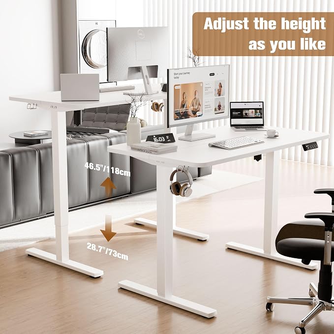 43"x24" Standing Desk,Height Adjustable Sit-Stand Desk Home Office, White | Electric Adjustable Standing Desk, Sit to Stand Computer Office Desk with Splice Board, Memory Preset, Lifts 28.7''-46.5"
