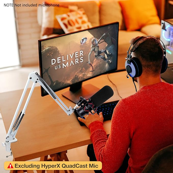 For HyperX QuadCast S White Boom Arm - White Mic Arm Compatible with Hyper x QuadCast, Microphone Boom Arm with Pop Filter, Improve Sound Quality, Mic Boom Arm for Hyperx QuadCast by SUNMON