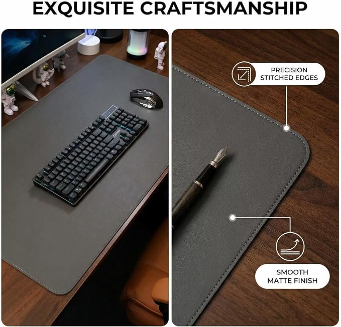 Distressed Leather Desk Mat - Non-Slip PU Table Pad for Office and Home - Workspace Organization and Accessories - Ideal for Large Mouse Mat and Desktop Covers on Top of Tables(Dark Gray,12"x 32")