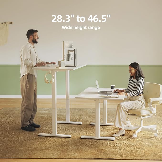 INNOVAR Electric Standing Desk, Adjustable Height Stand up Desks, 55 x 24 Inches Sit Stand up Desk for Home Office Computing, 3-Preset Memory Height Ergonomic Rising Desks, White