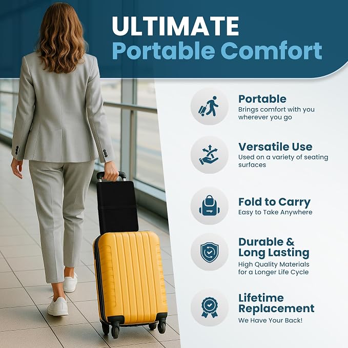 ComfiLife Ergo-Gel + Comfort Foam Airplane Seat Cushion – Travel Seat Cushion – Compact, Foldable, Portable Comfort
