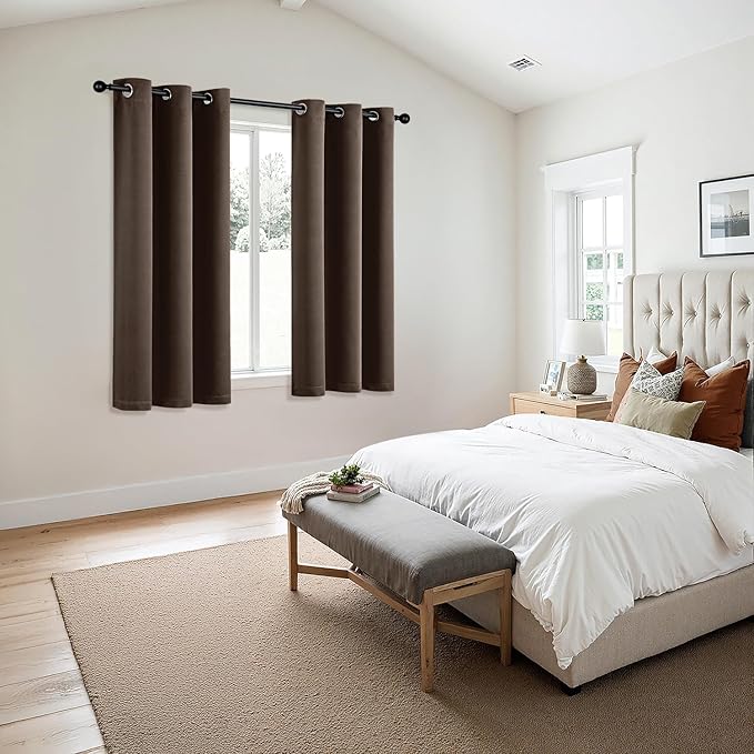 MIULEE Blackout Curtains for Bedroom Living Room 2 Panels, Thermal Insulated Room Darkening Drapes Grommet Noise Reducing Light Blocking Window Treatments 45 Inches Long 40x45 Inch Chocolate Brown