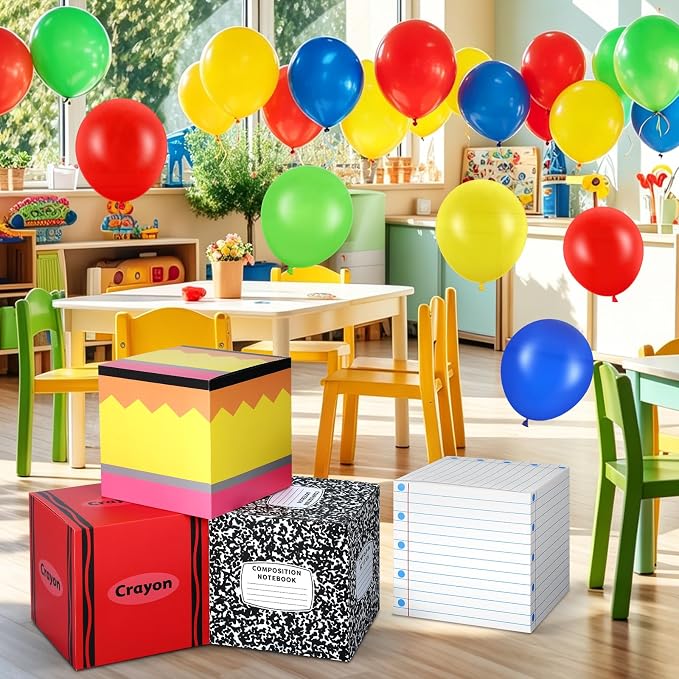 115 Pcs Back to School Decor Sets Rainbow Balloon Arch Kit Composition Notebook Pencil Crayon Balloon Box for Classroom Party Kindergarten Graduation Teacher Appreciation Photo Booth Prop Supplies