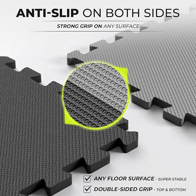 bemaxx Gym Mats Set - 18 pcs EVA Interlocking Foam Floor Tiles (12.6"x12.6"x0.4") 18sqft Protective Gym Flooring Sports Home Workout Exercise Mats Puzzle Garage Fitness Play-Room Pool Treadmill Bike