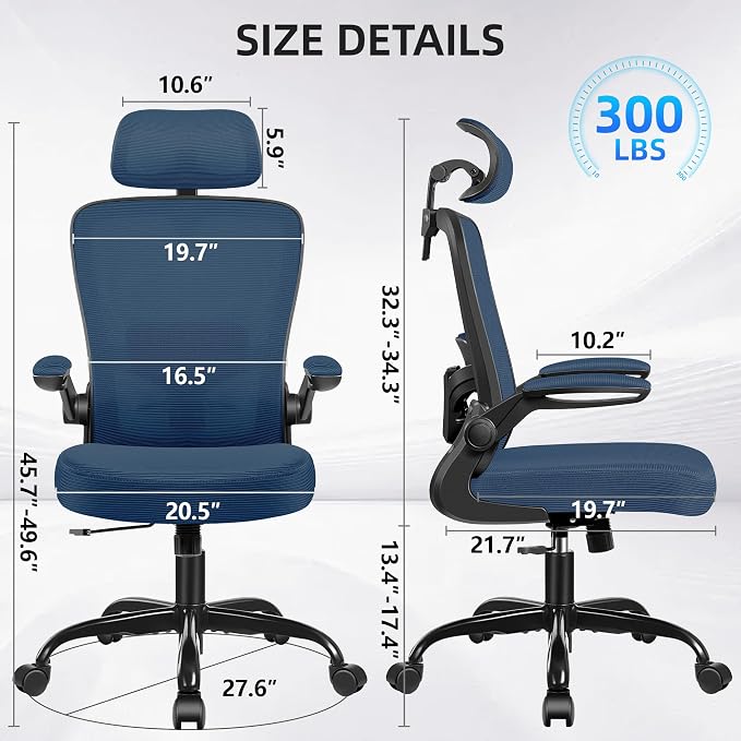 FelixKing Office Chair, Desk Chair with Adjustable Lumbar Support, Ergonomic Computer Chair with High Back and Armrest, Adjustable Height Gaming Chair Home Office Swivel Chair(Navy)