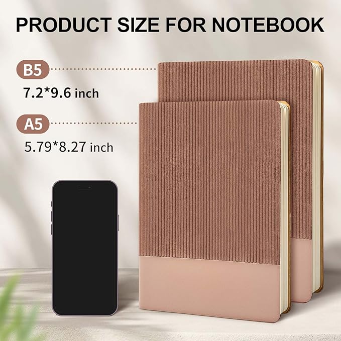TSFPapier Lined Journal Notebook for Work College Ruled Note Book 7.2"x9.6" B5 PU Leather Daily Journaling 160 Pages for Women Men Writing Home School Supplies Business (B5 Lined 160pages, 2 Pack-Khaki/Darkpink)