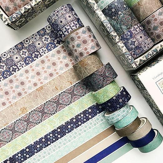 CooBigo 12 Rolls Washi Tape Set, Decorative Masking Tapes for Arts Scrapbook Planner Journaling Supplies Gift Wrapping DIY Crafts (Traditional Patterns)