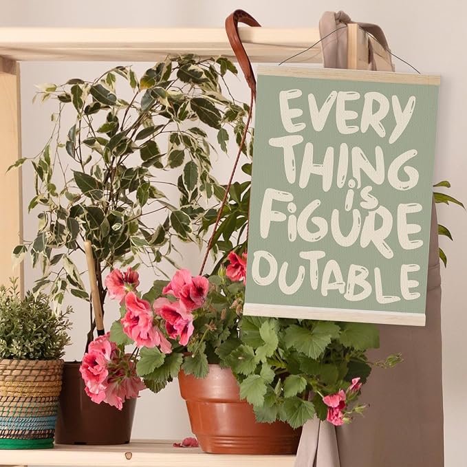 YQDEJ Green Everything Is Figureoutable Inspirational Wall Art Poster Hanger Frame, Positive Affirmations Wall Decor, Motivational Wall Art for Home Office Classroom, 12x16 Inch