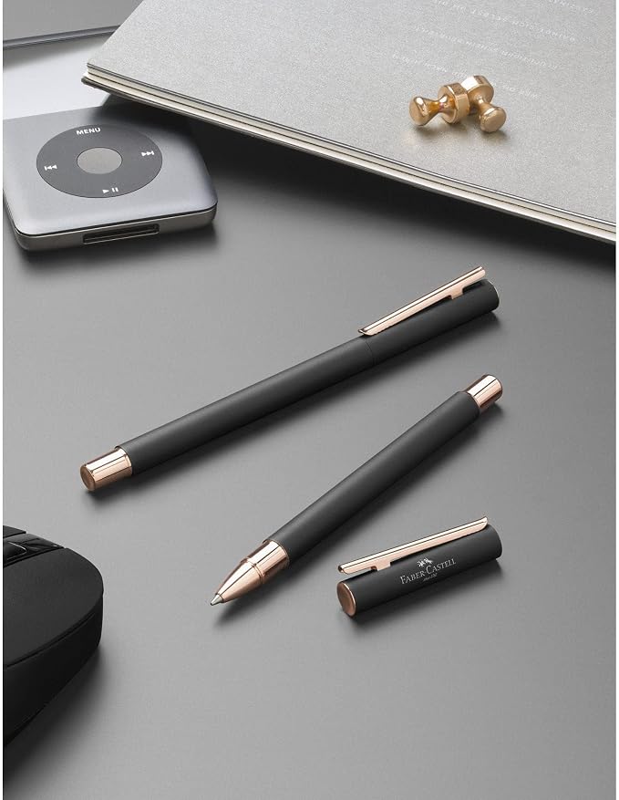 Faber-Castell Neo Slim 343101 Fountain Pen Metal Nib Width F Black with Rose Gold