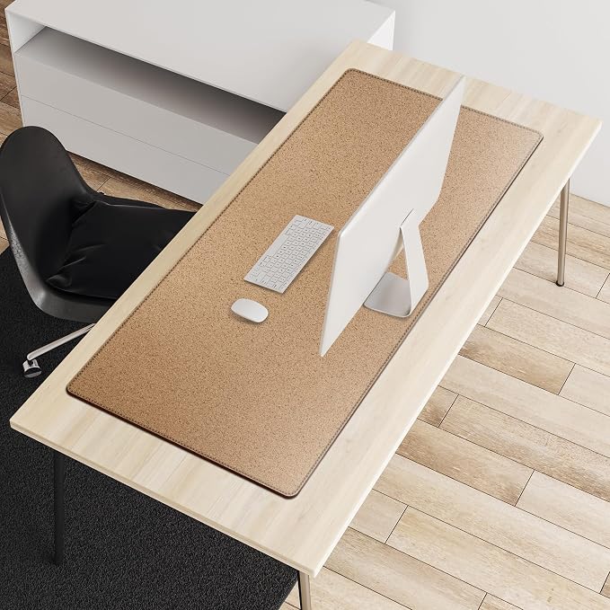 Vyaaa Cork & Leather Desk Pad, 43" x 20" Dual Sided Large Desk Mat, Large Mouse Pad on Top of Desks for Computer, Gaming, Home or Office (Brown)