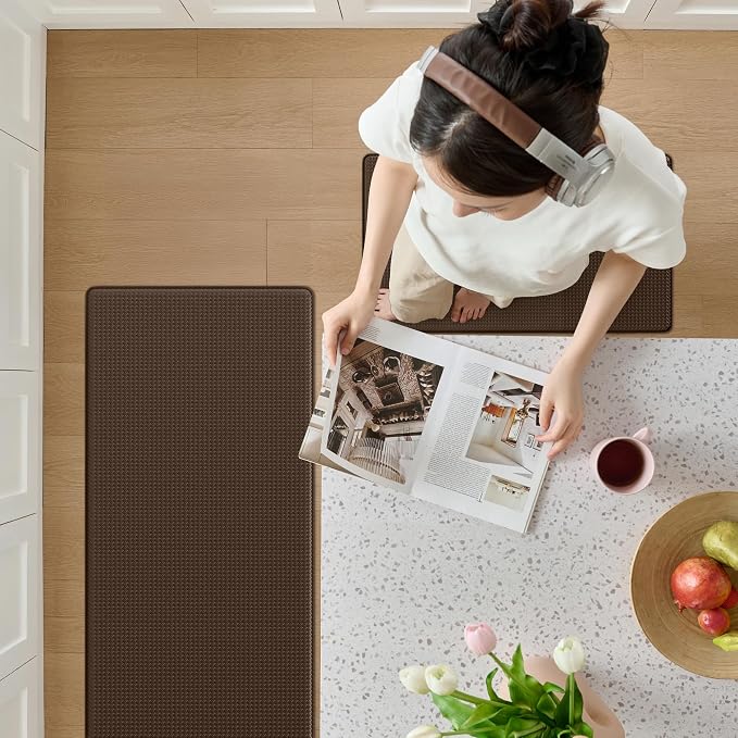 Kitchen Mats for Floor, Extra Long Anti-Fatigue Kitchen Rug, Brown | Cushioned Comfort,Non-Slip Backing,Waterproof Surface,Soft Underfoot,Easy Clean,Kitchen Sink,Laundry Room,Standing Desk