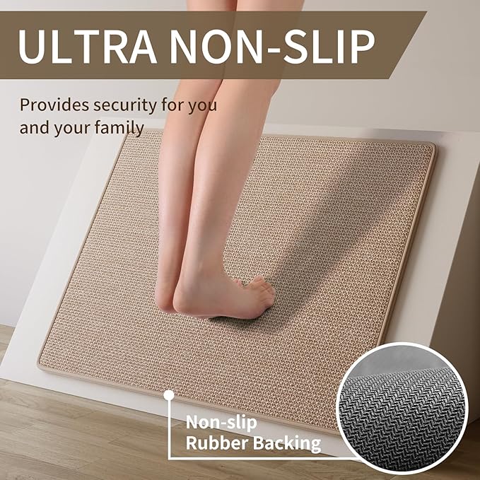 YDKGL Durable Non-Slip Kitchen Mats，Kitchen Mats in Front of Sink,Quick Drying Mat for Kitchen Counter, 17x59 Brown Water and Oil Absorbent Runner Rugs for Kitchen