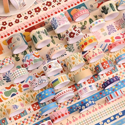 emmoolife 35 Rolls Washi Tape Set, Colorful Cute Floral Writable Decorative Tapes for Scrapbooking and Journaling, Junk Journal Supplies, Bullet Journaling for Women Girl 5-30mm Wide 9.84ft Long/Roll