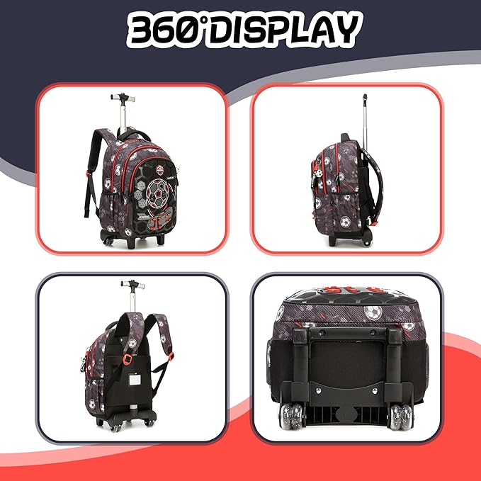 Rolling Backpack for Boys School Backpack with Wheels for Kids Roller Backpacks for Kids Backpacks with Lunch Box Pencil Case for Elementary Back to School Supplies