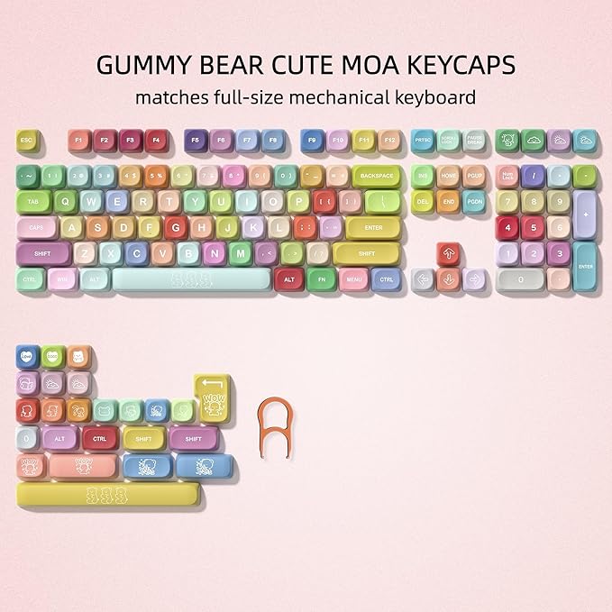 dagaladoo Cute Candy PBT Keycaps, Gunmy Bear MOA Keycaps Dye-Sublimation,Colorful Custom Keyboard Key caps Set for 100% 75% 65% 60% TKL US Layout Mechanical Keyboard