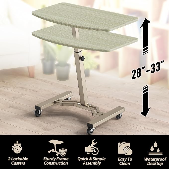 SHW Mobile Height Adjustable Laptop Rolling Cart with Height Adjustment from 28" to 33", Maple