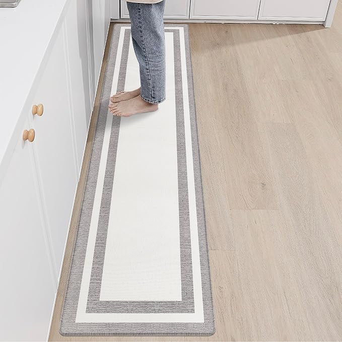 Kitchen Floor Mats Cushioned Anti Fatigue Kitchen Mat Farmhouse Kitchen Runner Rugs Non Slip Waterproof Ergonomic Comfort Standing Mat for Kitchen, Home, Office, Sink, Laundry 17.3"x70.8" White
