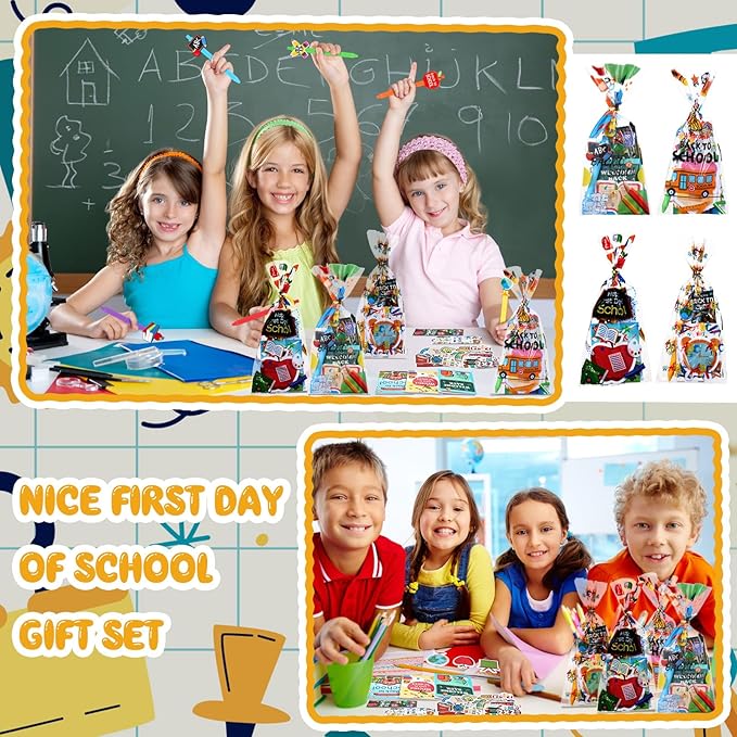194 Pcs Back to School Stationery Set for Students First Day of School Essentials Includes Gift Bags Notebook Sticker Ballpoint Pen Bookmark for Classroom Gifts Rewards Prize Favors Supplies