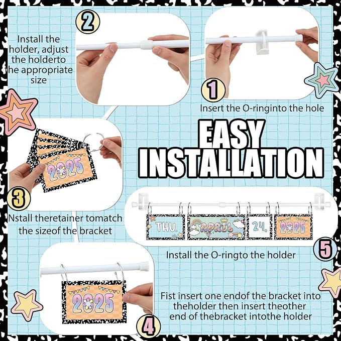 Girl Style Composition Notebooks Flip Calendar Bulletin Board Set 54 Date Cards for Teacher Classroom Years 2025-2028 Rainbow Flip Calendar with Adjustable Holder O-Rings for Back to School Supplies